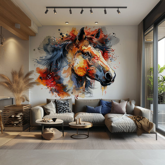 Colorful watercolor horse head wall decal, Design 2