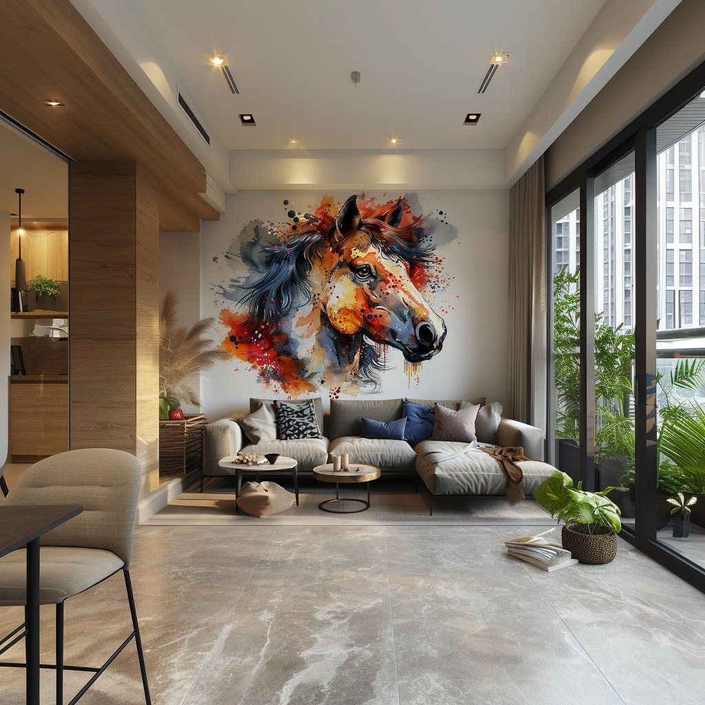 Product gallery view of Watercolor Horse Head Wall Sticker Decal.