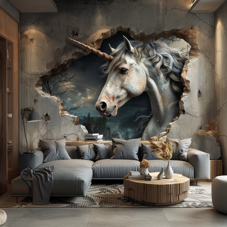 Mystical unicorn wall decal in an enchanted forest, Design 2