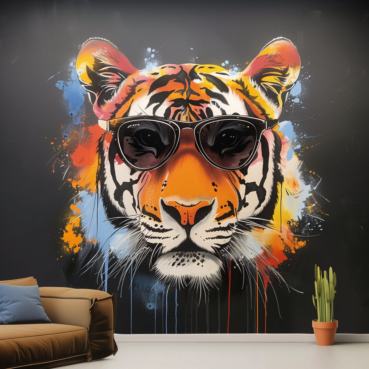 Additional product view of Graffiti Tiger Wall Sticker with Sunglasses.
