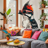 Additional product view of Downy Woodpecker in Glasses Colorful Stencil Style Wall Sticker.