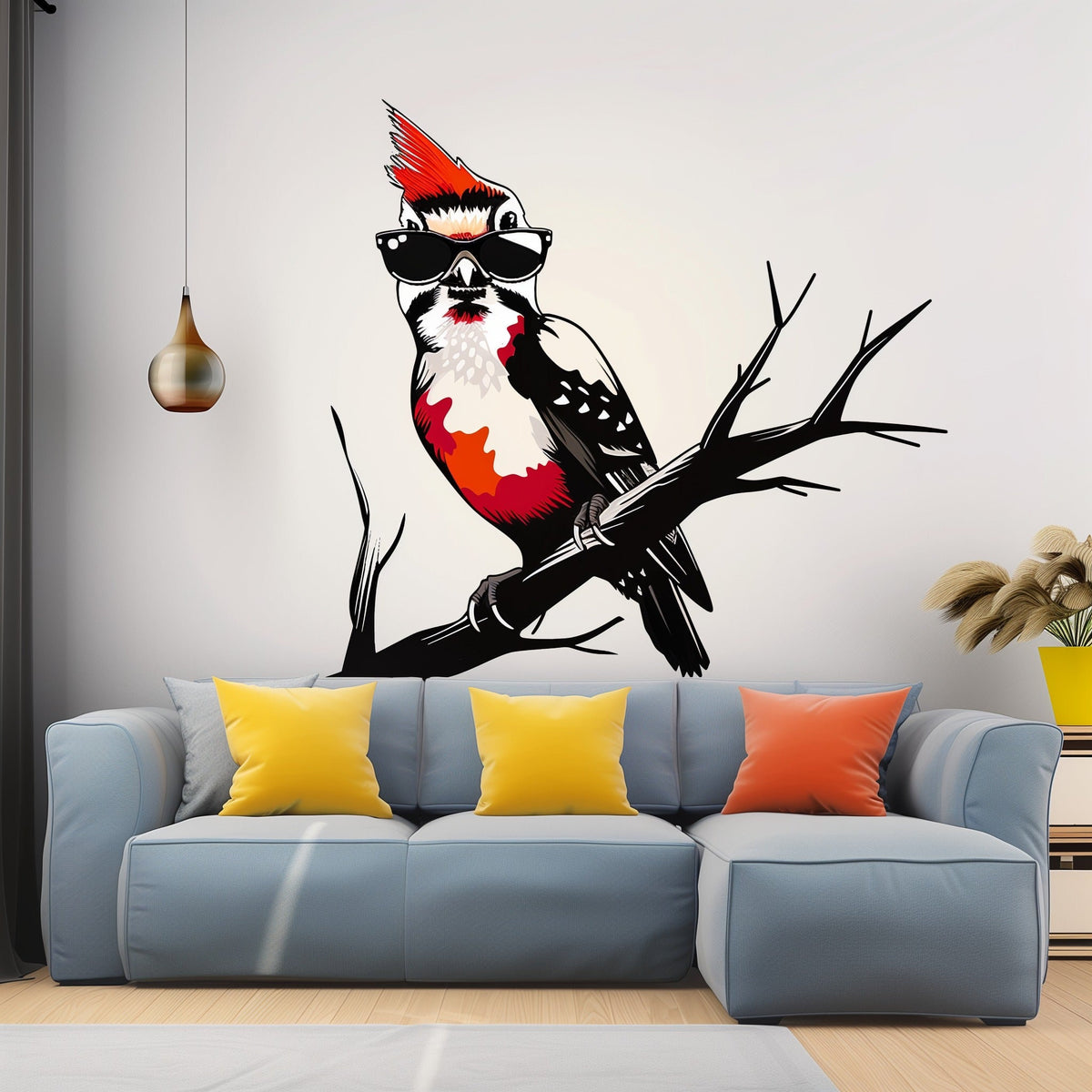 Alternate product view of Downy Woodpecker Bird in Glasses Wall Sticker Decals.
