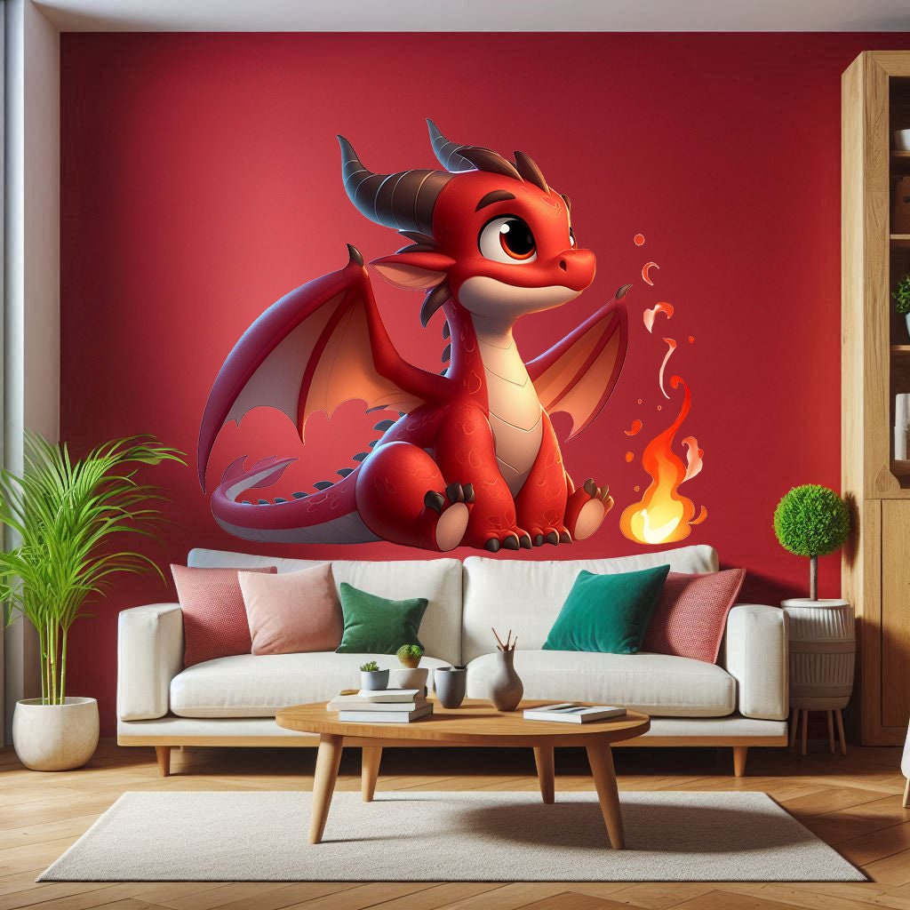 Alternate product view of Cute Red Baby Dragon Wall Decal Sticker.