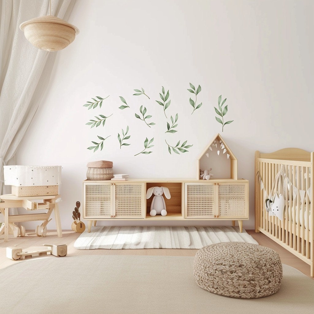 Additional product view of Watercolor Leaf Wall Decals.