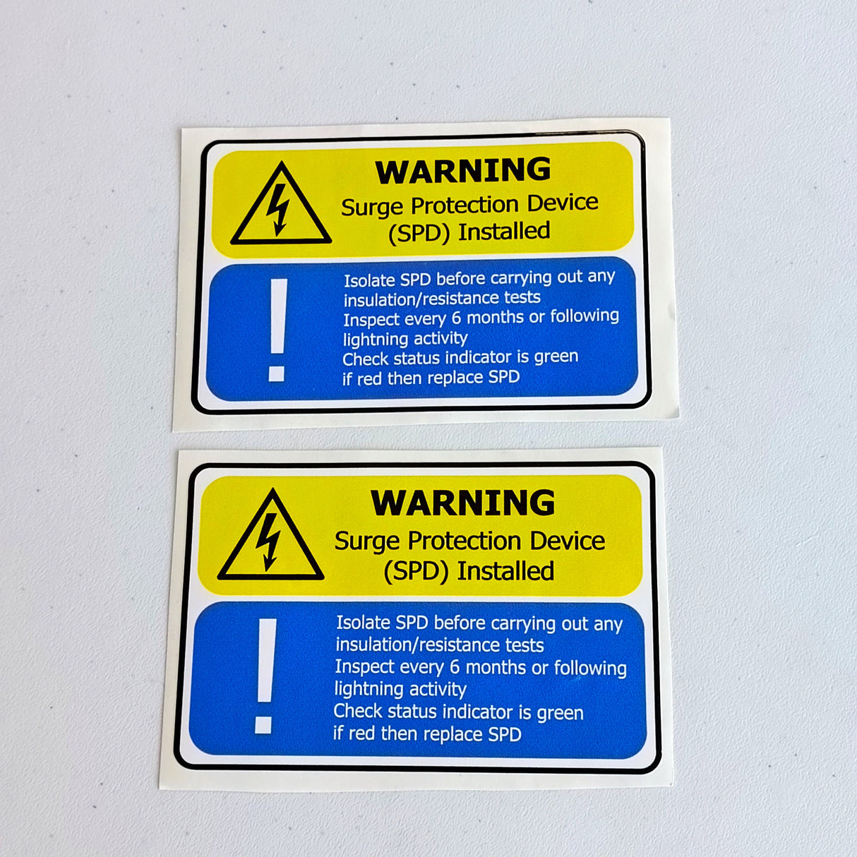 Additional product view of 6x Surge Protection Device (SPD) Warning Label.