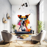 Photorealistic Jack Russell Terrier Wall Sticker - Vibrant Watercolor Dog with Sunglasses Decal.
