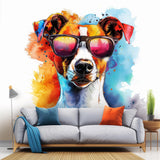 Vibrant Jack Russell Terrier Wall Sticker with Sunglasses displayed in a room setting.