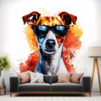 Vibrant Jack Russell Terrier Wall Sticker with Sunglasses displayed in a room setting.