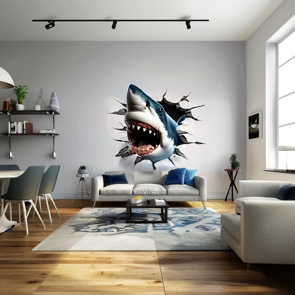 Alternate product view of 3D Great White Shark Wall Sticker.