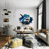 3D Tiger Shark Wall Sticker displayed in a room setting.