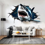 3D Great White Shark Wall Sticker displayed in a room setting.