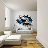 Alternate product view of 3D Crack White Shark Wall Sticker.
