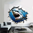 Open-jaw white shark wall decal with a cracked-wall illusion, Design 4