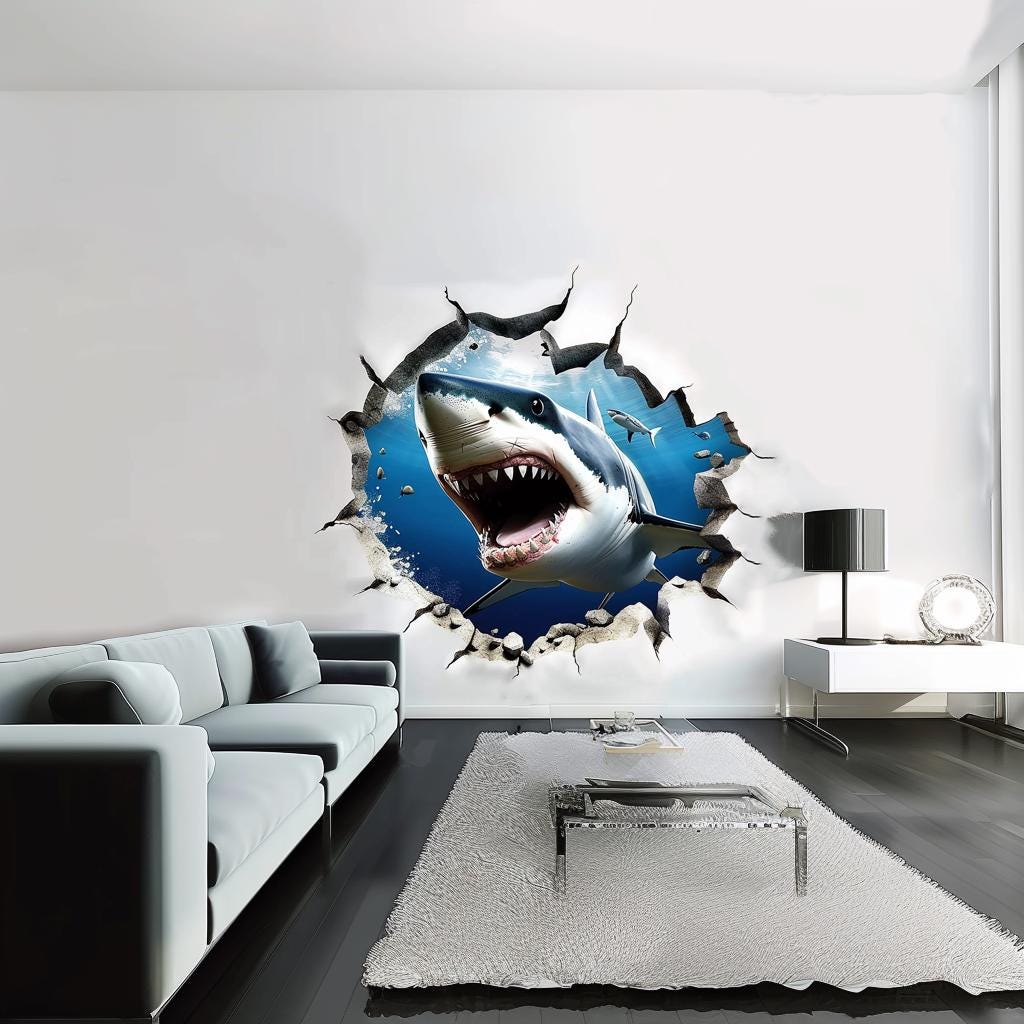 Additional product view of 3D Realistic White Shark Wall Decal.
