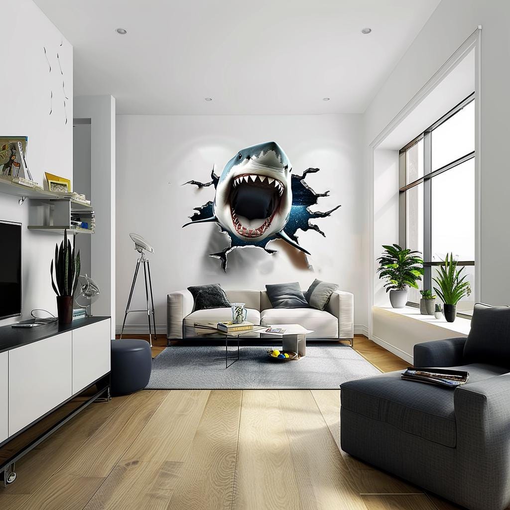 Alternate product view of 3D White Shark Wall Decal.