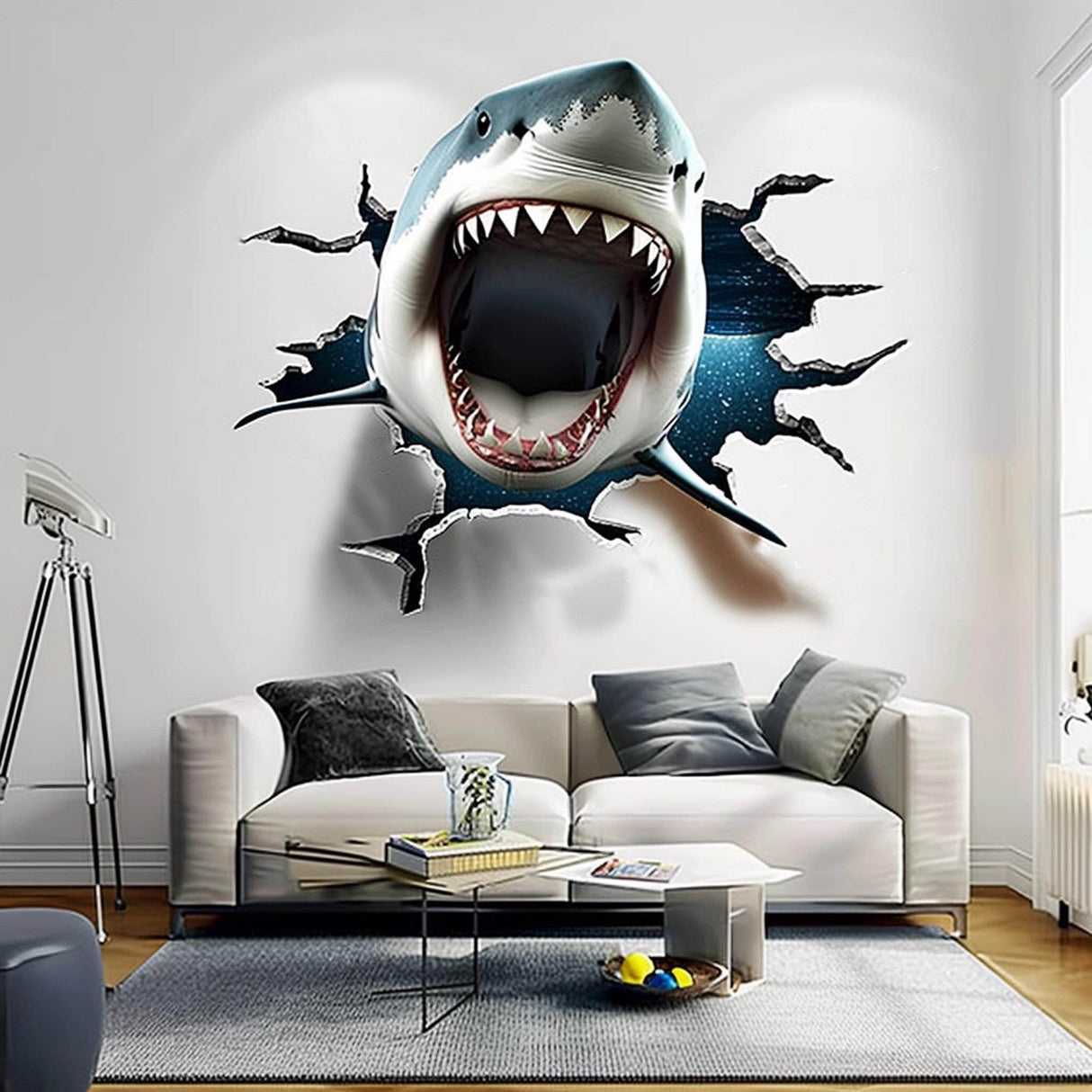 White shark with open jaws wall decal, breakthrough Design 5