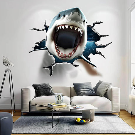 White shark with open jaws wall decal, breakthrough Design 5