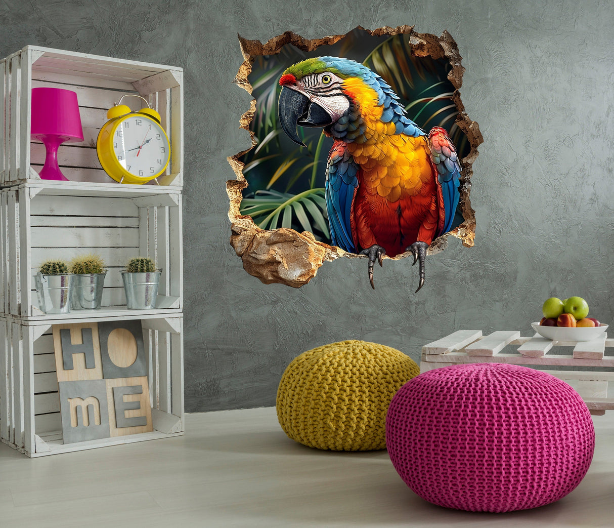 Product gallery view of Vibrant 3D Macaw Parrot Wall Decal.