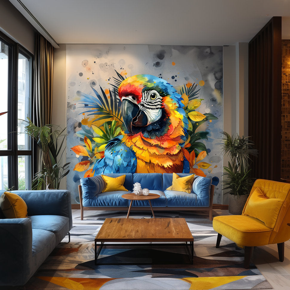 Product gallery view of Vibrant Watercolor Macaw Parrot Wall Decal Sticker.