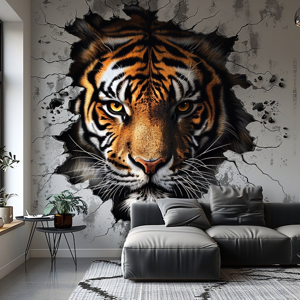 Alternate product view of Realistic 3D Tiger Face Wall Decal.