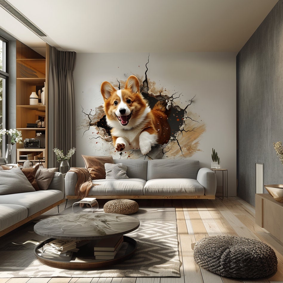 Product gallery view of 3D Corgi Dog Wall Decal.