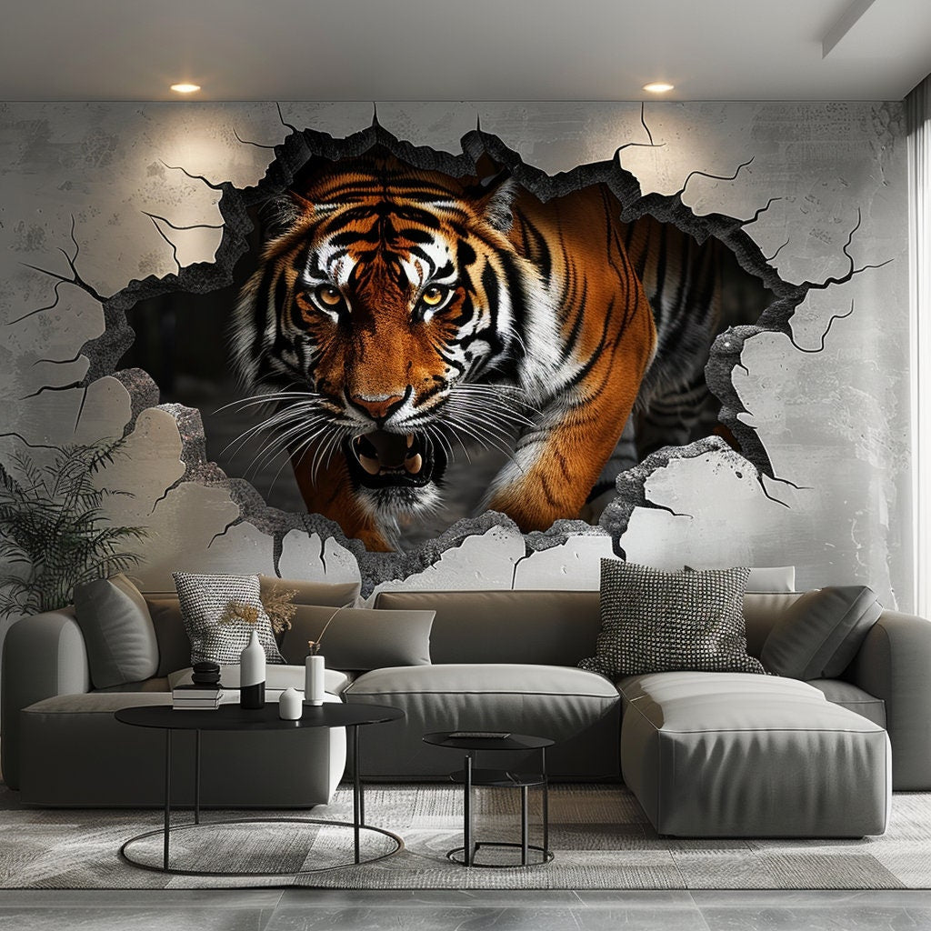 Alternate product view of Realistic 3D Tiger Wall Decal.