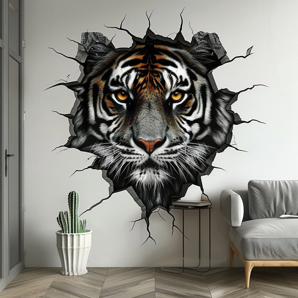 Alternate product view of Realistic 3D Tiger Head Wall Decal.