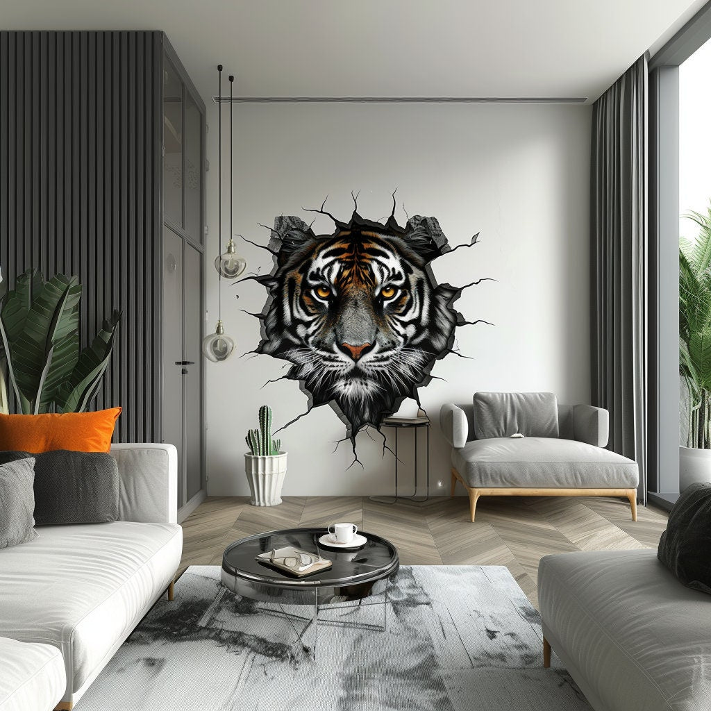 Product gallery view of Realistic 3D Tiger Head Wall Decal.
