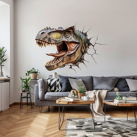 Roaring Carnotaurus head wall decal with a printed 3D effect, Design 1