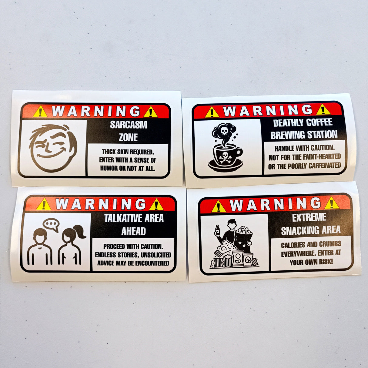Product view of Funny Warning Label Stickers Set.