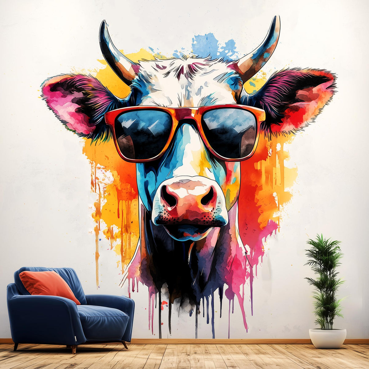 Additional product view of Trendy Cow with Sunglasses Wall Decal.