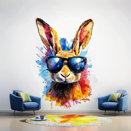 Stylish Rabbit with Sunglasses Wall Decal displayed in a room setting.