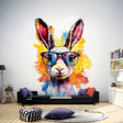Vibrant Rabbit with Sunglasses Wall Decal displayed in a room setting.