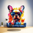 Adorable Baby French Bulldog Wall Decal with Sunglasses displayed in a room setting.