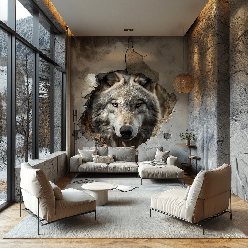 Product gallery view of Realistic 3D Wolf Wall Decal Sticker.