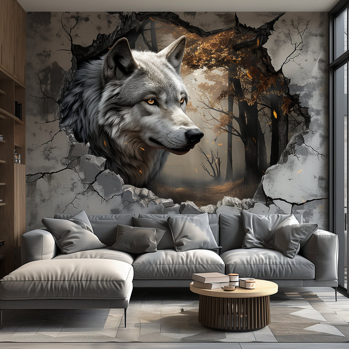 Alternate product view of Realistic 3D Wolf Forest Wall Decal Sticker.