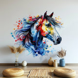 Vibrant watercolor horse head wall decal, Design 1