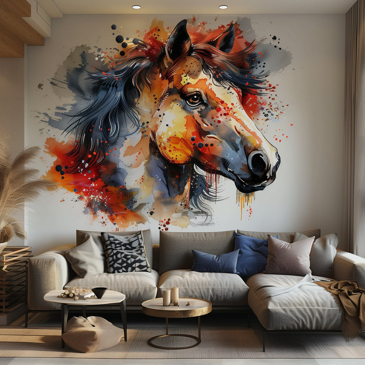 Alternate product view of Watercolor Horse Head Wall Sticker Decal.