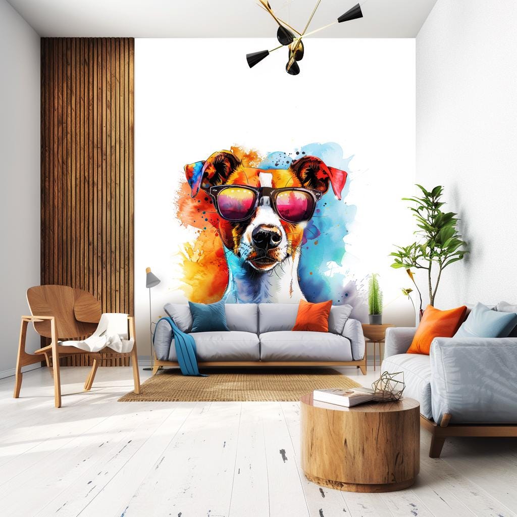 Alternate product view of Vibrant Jack Russell Terrier Wall Sticker with Sunglasses.