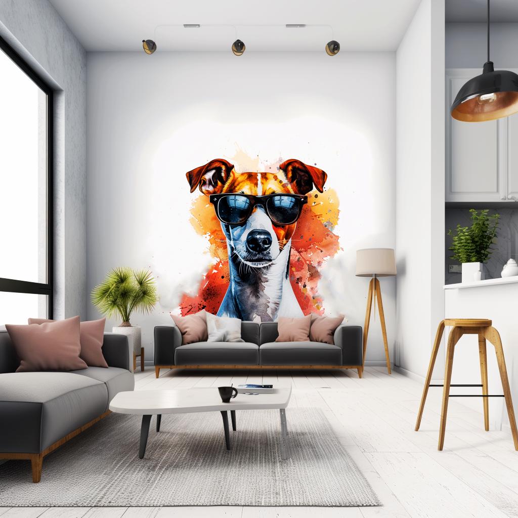 Alternate product view of Vibrant Jack Russell Terrier Wall Sticker with Sunglasses.
