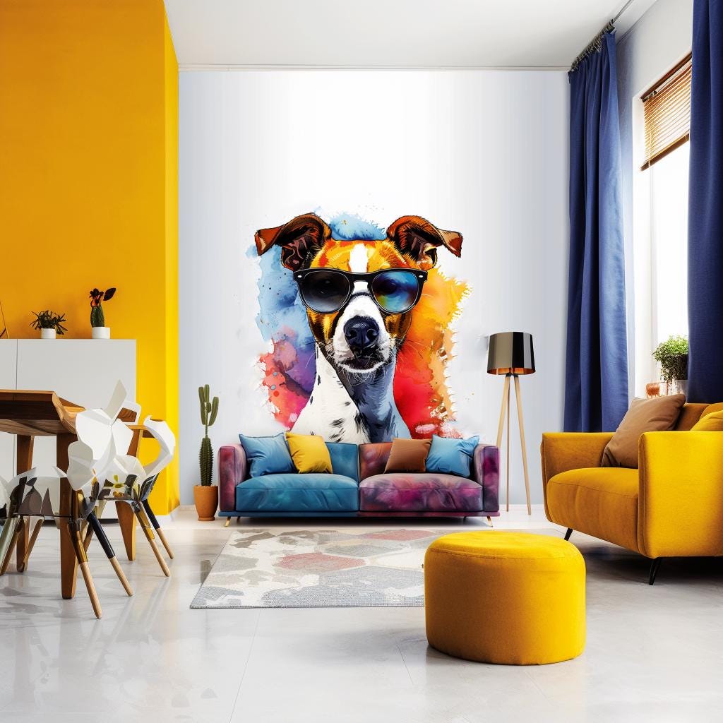 Alternate product view of Colorful Jack Russell Terrier Wall Sticker with Sunglasses.