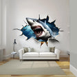 White shark wall decal with a cracked-wall breakthrough illusion, Design 1
