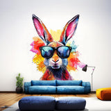 Colorful Rabbit with Sunglasses Wall Decal displayed in a room setting.