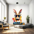Colorful Rabbit with Sunglasses Wall Decal displayed in a room setting.