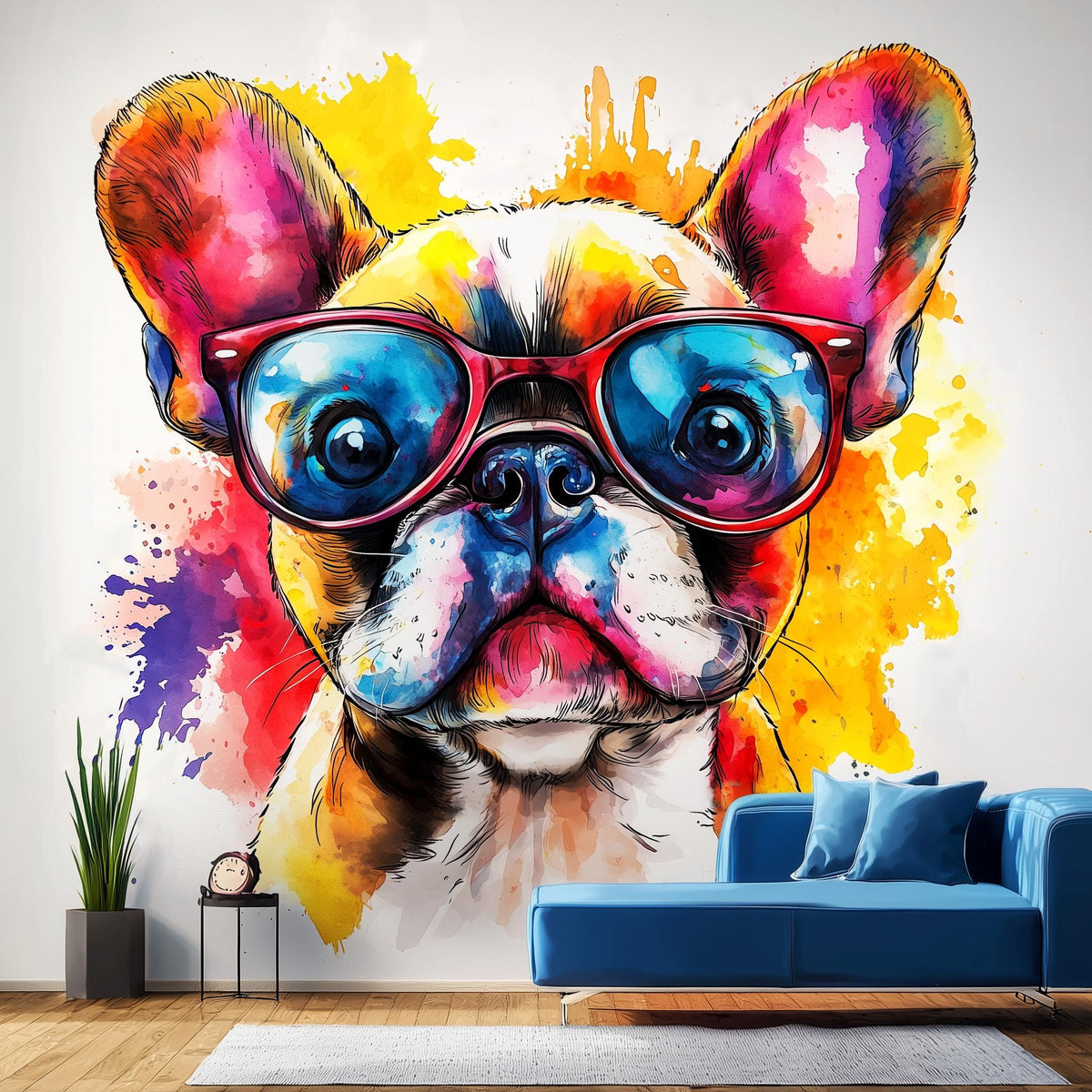 Additional product view of Vibrant Baby French Bulldog Wall Decal with Colorful Sunglasses.