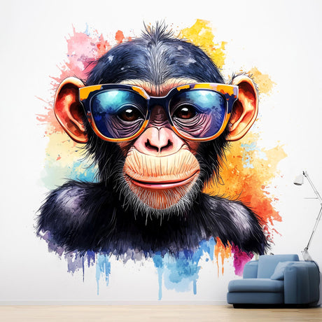 Colorful Baby Chimpanzee Wall Sticker displayed in a room setting.