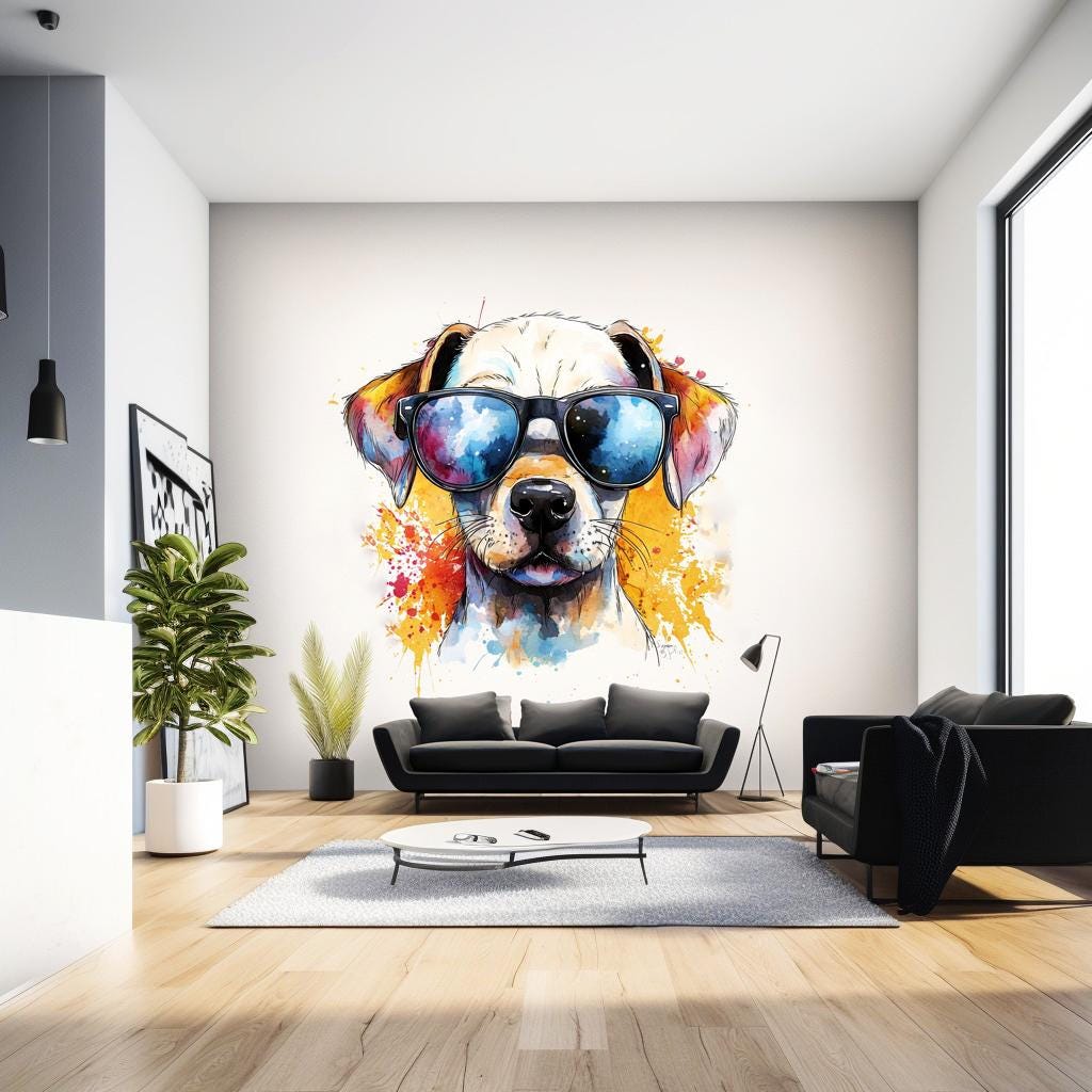 Cool Labrador Retriever Puppy Wall Sticker displayed in a room setting.