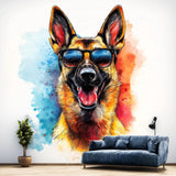 Colorful German Shepherd Wall Sticker displayed in a room setting.