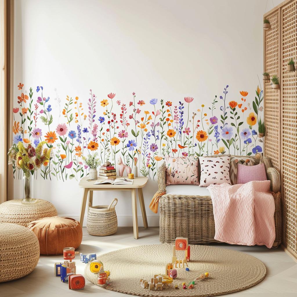 Alternate product view of Colorful transparent watercolor style flowers.