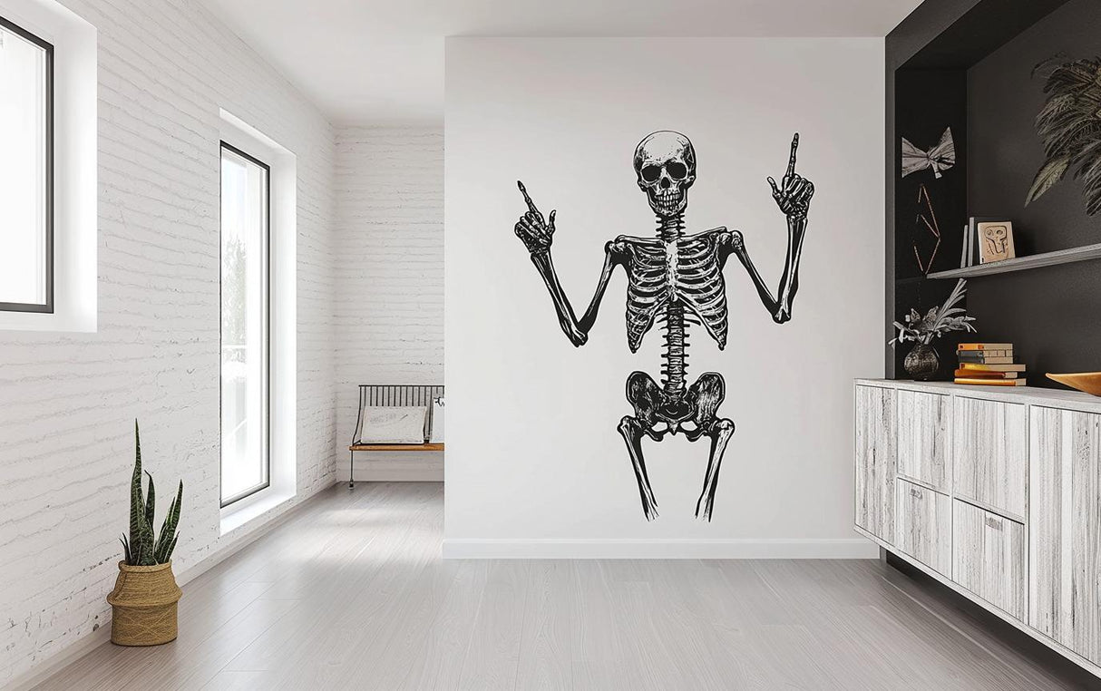 Anatomical skeleton figure decal displayed at room scale.